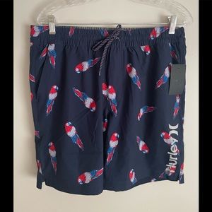 NWT Hurley Parrot Men's Volley Swim Shorts Size Large Blue Navy 7.5 In seam